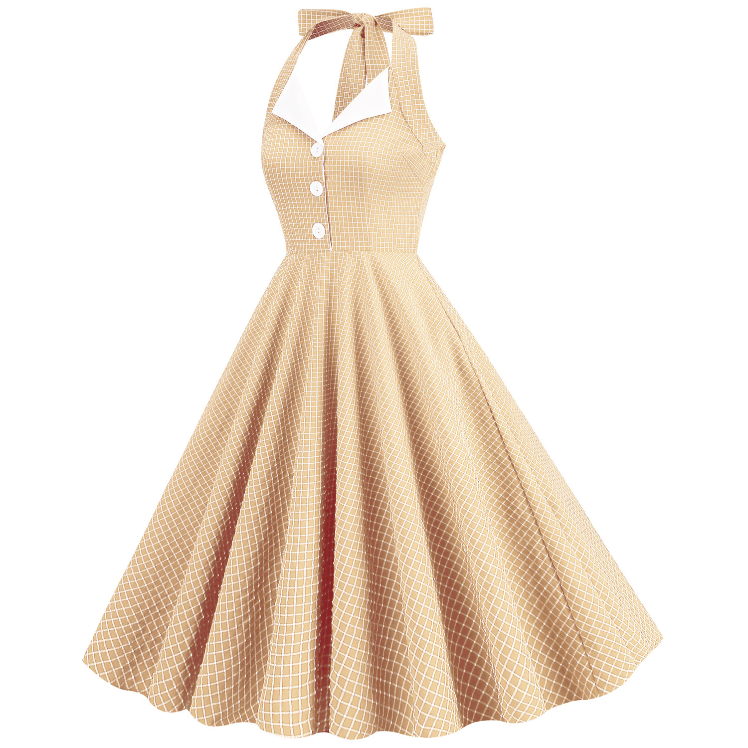 1950s Halter Dresses for Women with Pockets Vintage Cocktail Swing Dress